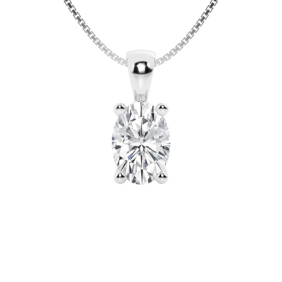 Brilliant Diamond 2 Carat Oval Lab Grown Diamond Solitaire Pendant Necklace In 14k White Gold In White