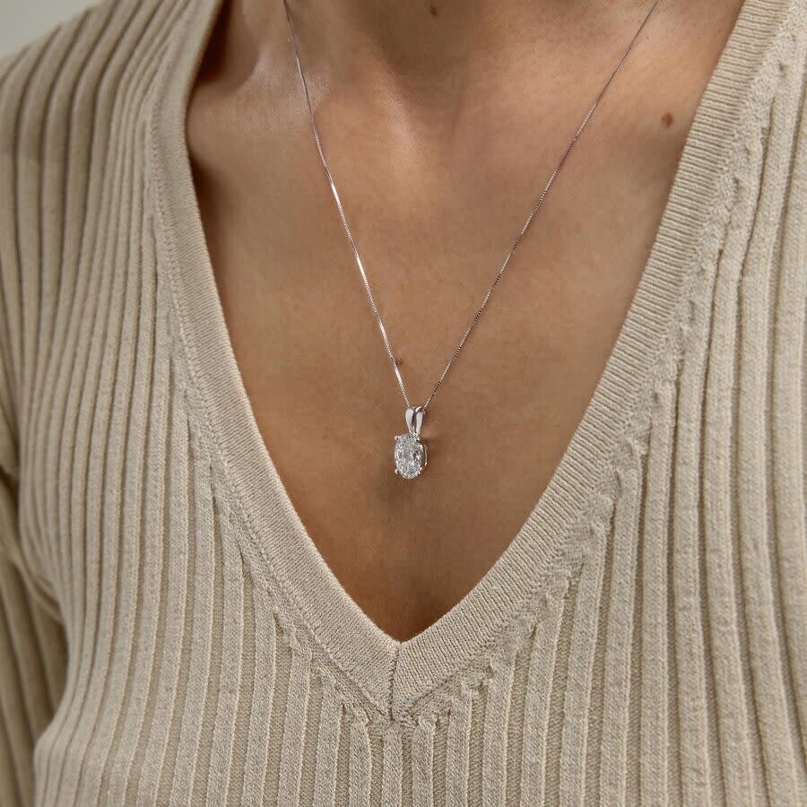 Brilliant Diamond 2 Carat Oval Lab Grown Diamond Solitaire Pendant Necklace In 14k White Gold In White