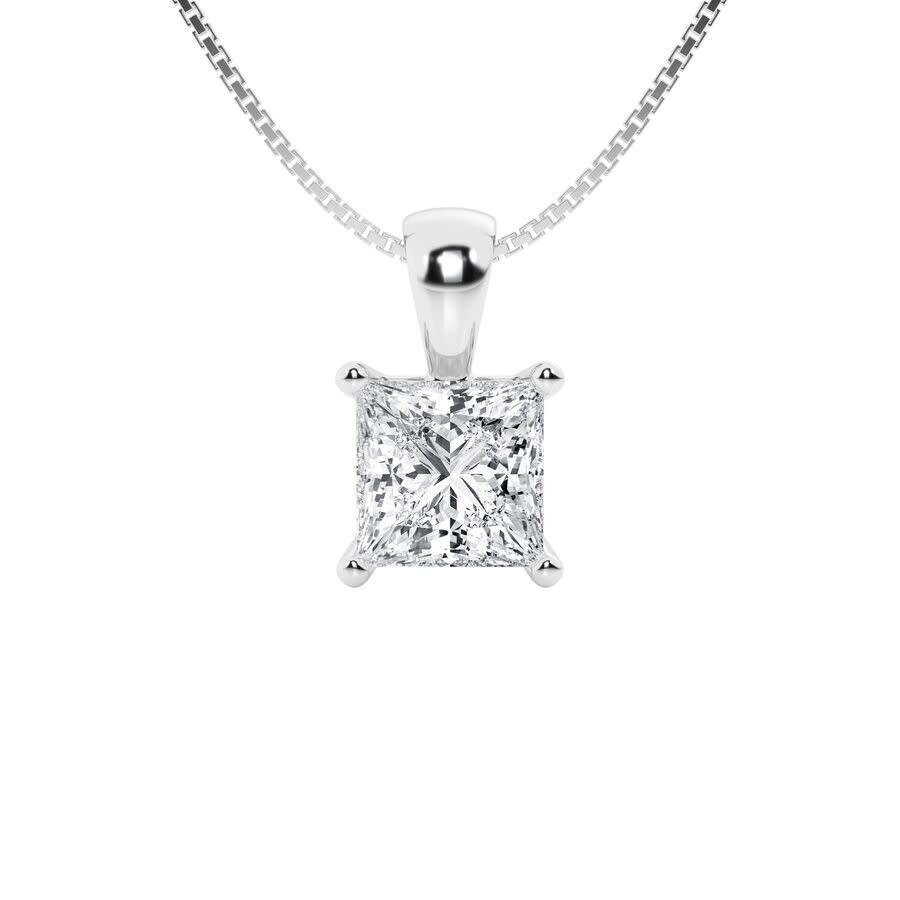 Brilliant Diamond 2 Carat Princess Lab Grown Diamond Solitaire Pendant In 14k White Gold In White