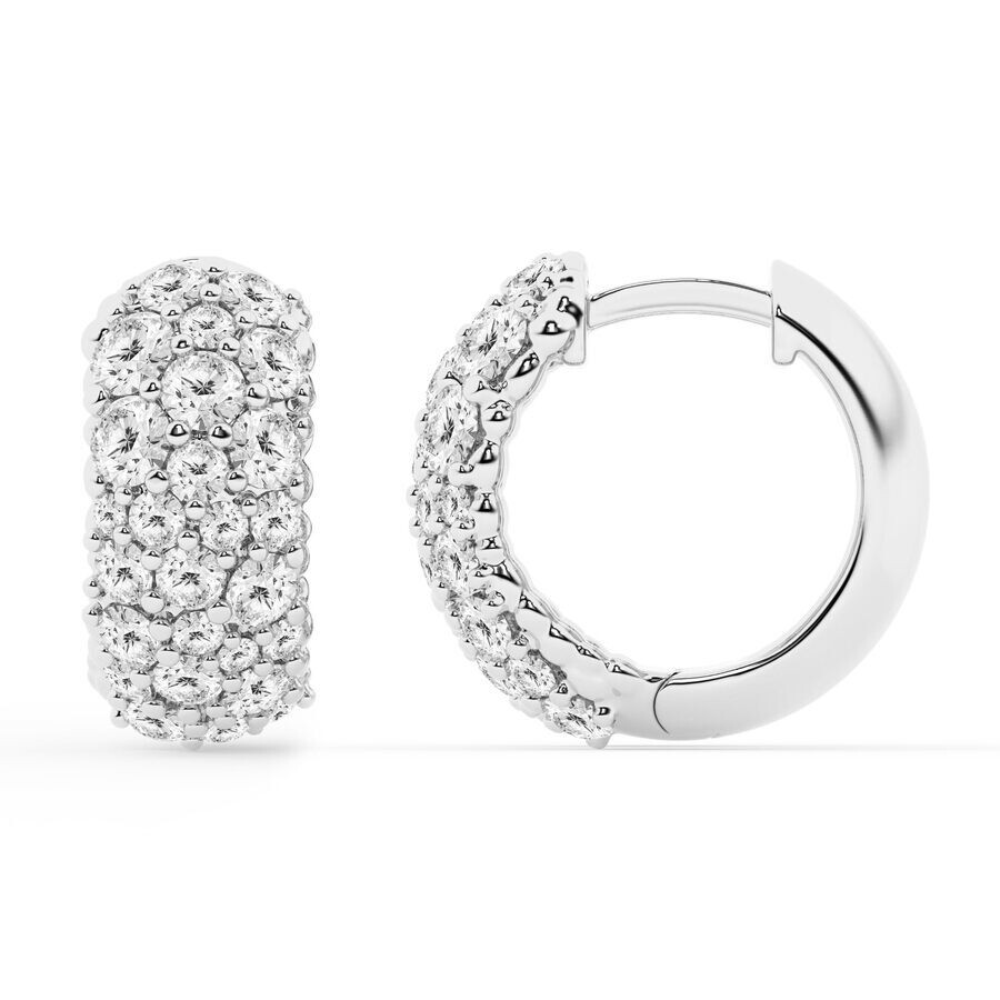 Brilliant Diamond 2 Carat Round Lab Grown Cluster Diamond Hoop Earrings In Sterling Silver In Metallic