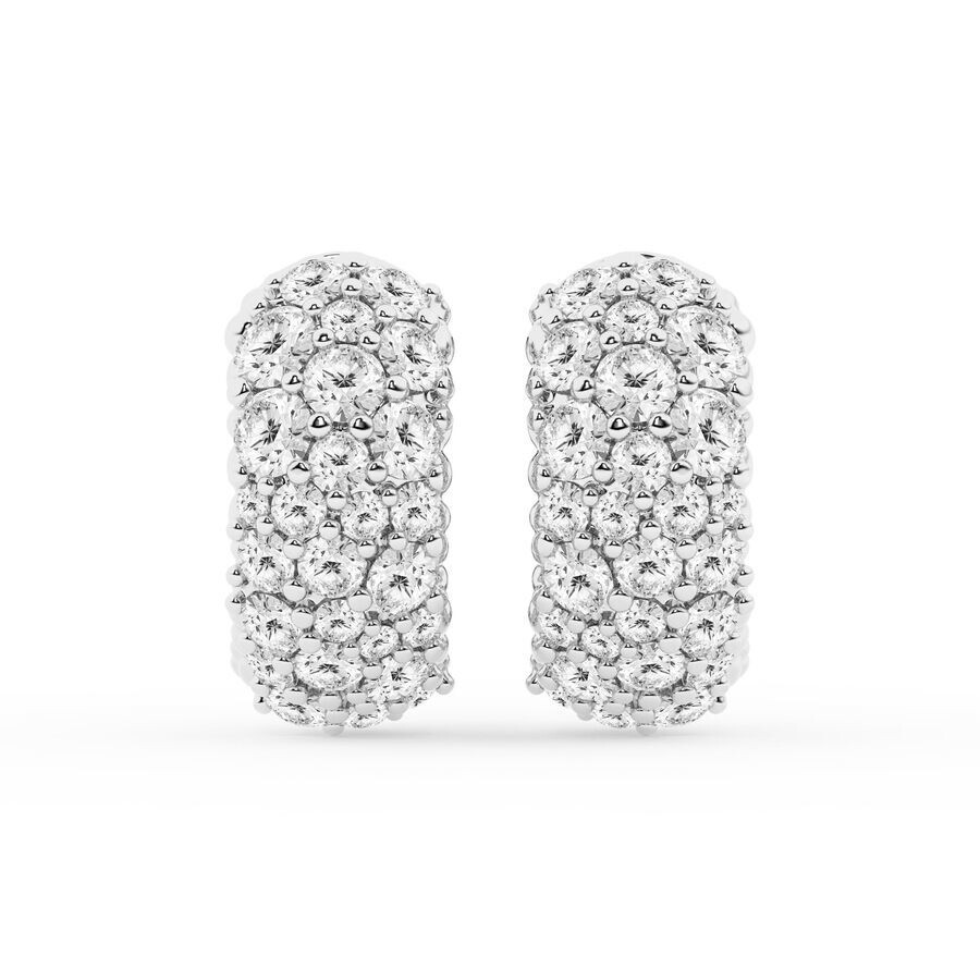 Brilliant Diamond 2 Carat Round Lab Grown Cluster Diamond Hoop Earrings In Sterling Silver In Metallic