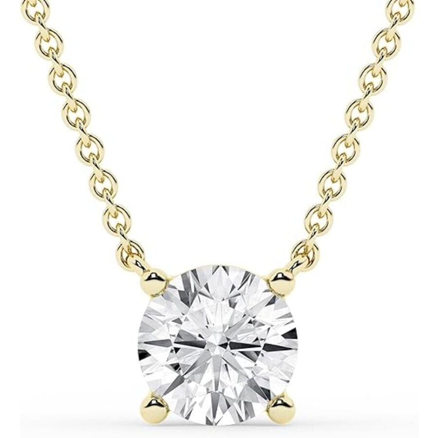 Brilliant Diamond 2 Carat Round Lab Grown Diamond Pendant Necklace In 10k Yellow Gold In Gold
