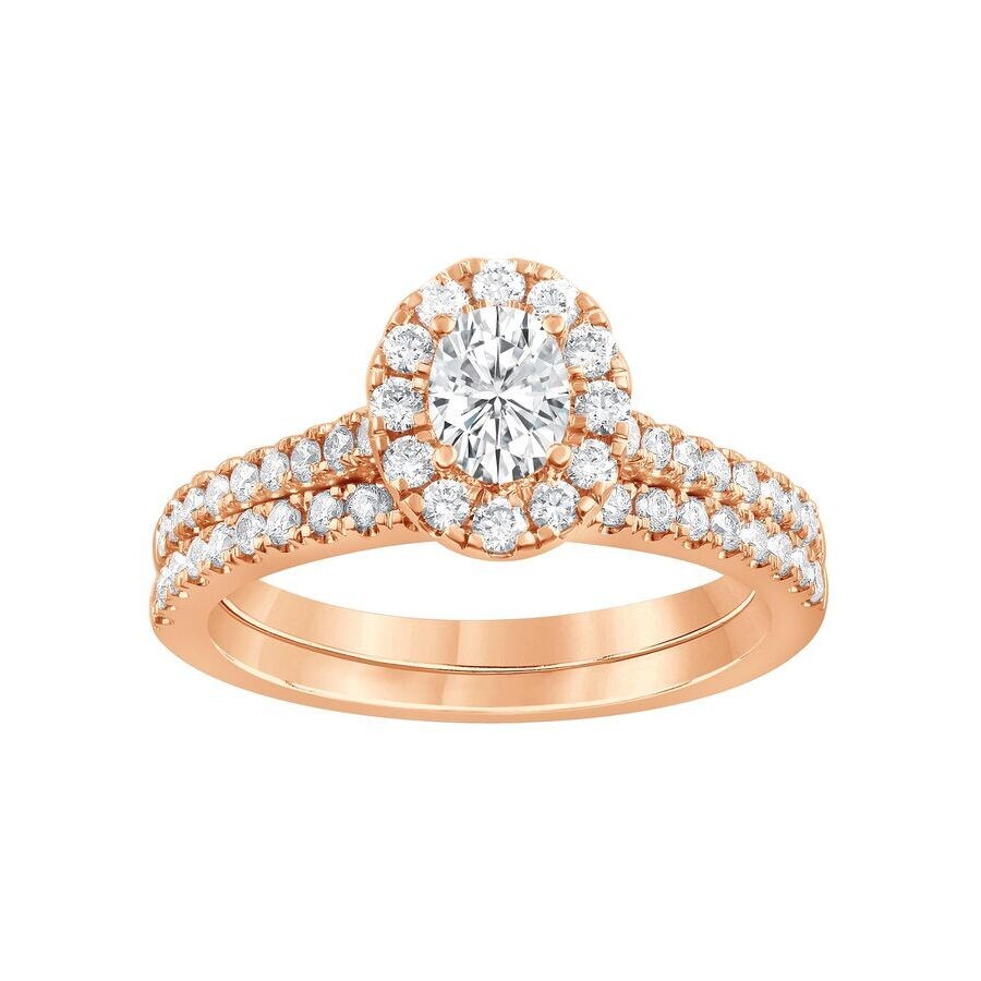 Brilliant Diamond 2.00 Carat Oval & Round Cut Lab Grown Diamond Halo Wedding Engagement Ring Set (f-
