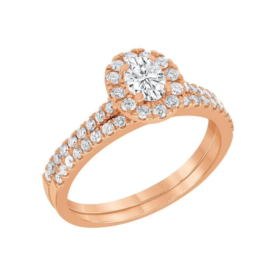 Brilliant Diamond 2.00 Carat Oval & Round Cut Lab Grown Diamond Halo Wedding Engagement Ring Set (f-