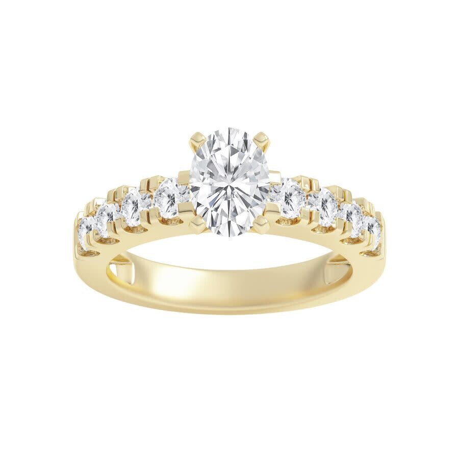 Brilliant Diamond 2.00 Carat Oval & Round Cut Lab Grown Diamond Side Stone Engagement Ring (f-g