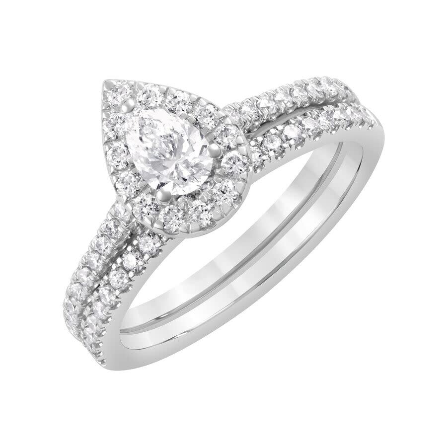 Brilliant Diamond 2.00 Carat Pear & Round Cut Lab Grown Diamond Halo Wedding Engagement Ring Set (f-
