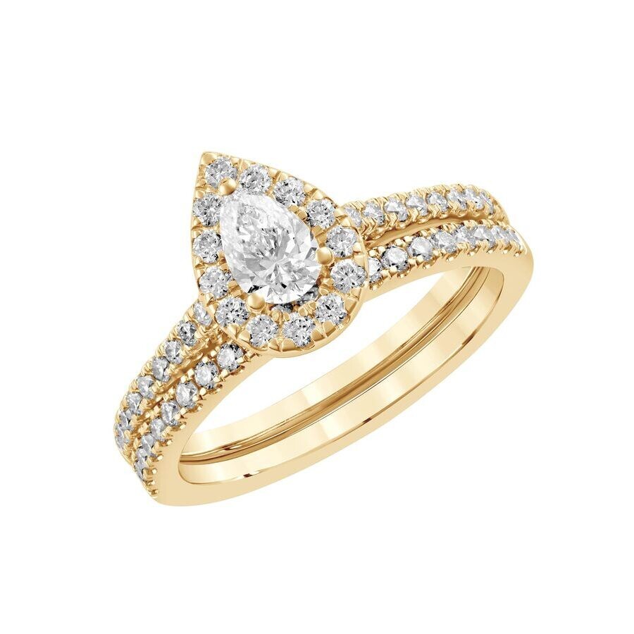 Brilliant Diamond 2.00 Carat Pear & Round Cut Lab Grown Diamond Halo Wedding Engagement Ring Set (f-