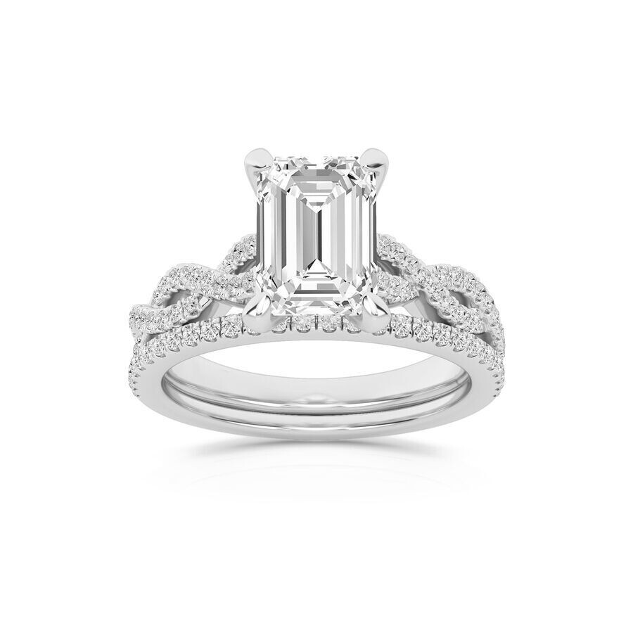 Brilliant Diamond 2.38 Carat Emerald Diamond Twist Bridal Set For Women | Lab Grown Diamond Engageme