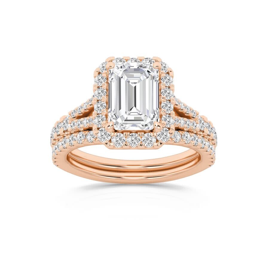 Brilliant Diamond 2.75 Carat Emerald Diamond Halo Bridal Set For Women | Lab Grown Diamond Engagemen