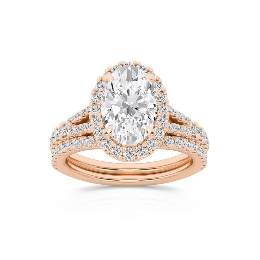 Brilliant Diamond 2.75 Carat Oval Diamond Halo Bridal Set For Women | Lab Grown Diamond Engagement R