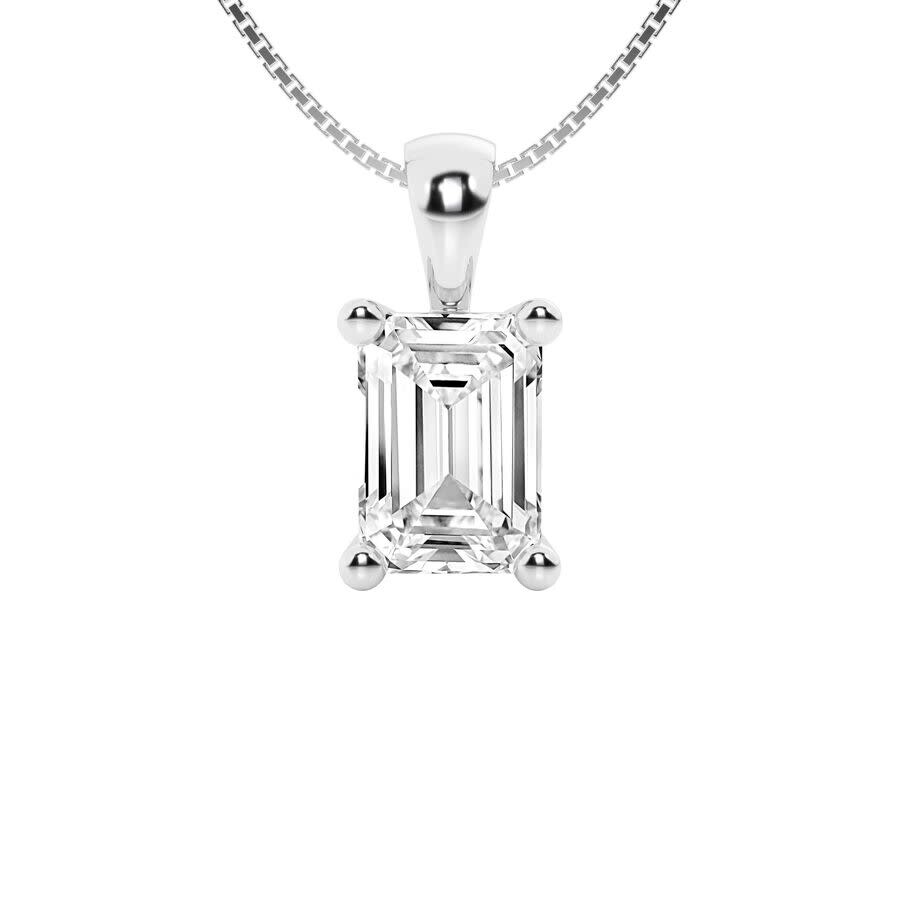Brilliant Diamond 3 Carat Emerald Lab Grown Diamond Solitaire Pendant Necklace In 14k White Gold In White