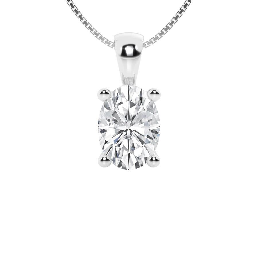 Brilliant Diamond 3 Carat Oval Lab Grown Diamond Solitaire Pendant Necklace In 14k White Gold In White