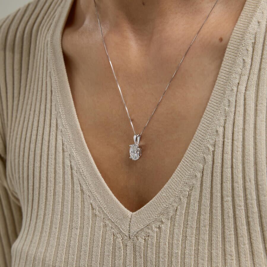 Brilliant Diamond 3 Carat Oval Lab Grown Diamond Solitaire Pendant Necklace In 14k White Gold In White