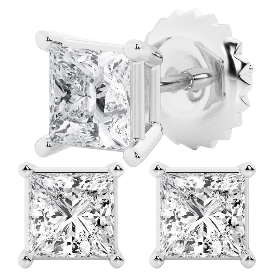 Brilliant Diamond 3 Carat Princess Cut Lab Grown Diamond Stud Earrings ...