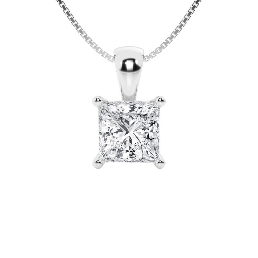 Brilliant Diamond 3 Carat Princess Lab Grown Diamond Solitaire Pendant In 14k White Gold In White