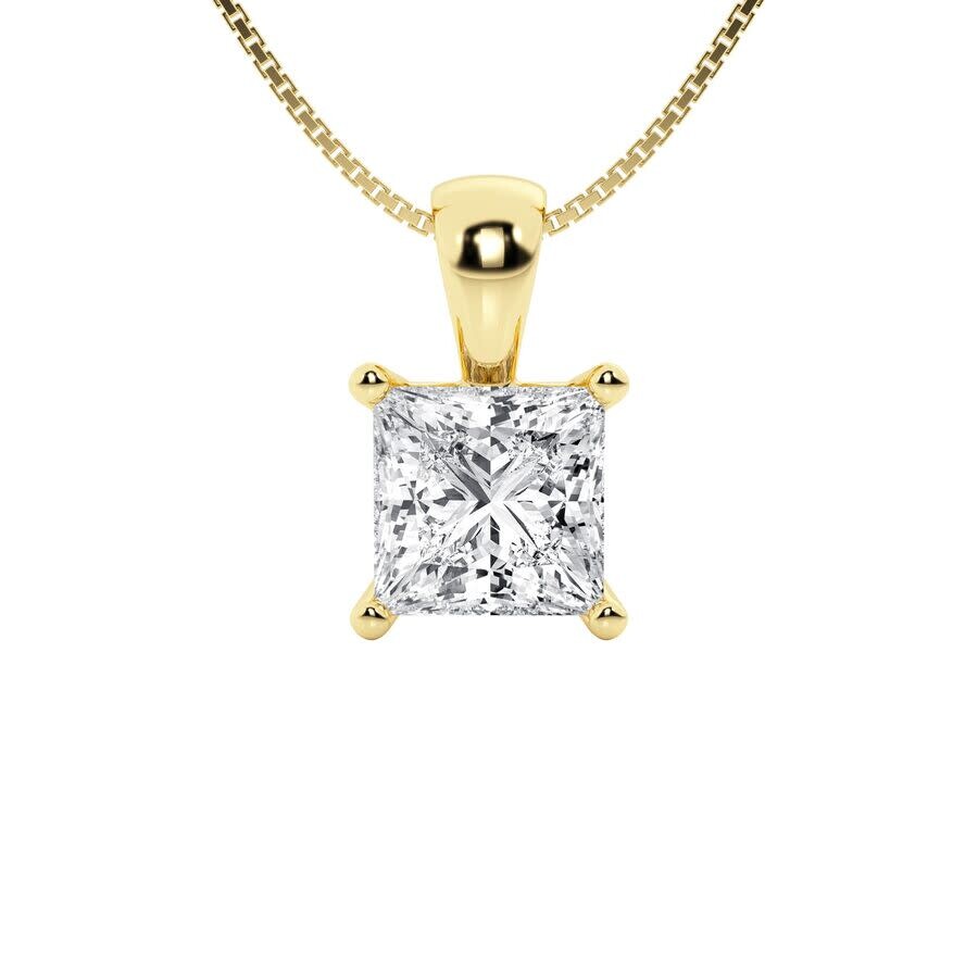 Brilliant Diamond 3 Carat Princess Lab Grown Diamond Solitaire Pendant In 14k Yellow Gold In Yellow