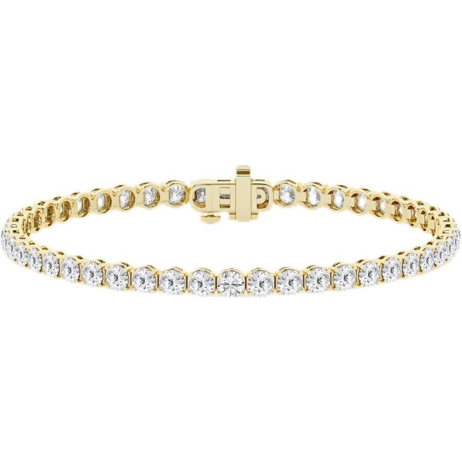 Brilliant Diamond 10 Carat Round Lab Grown Diamond Tennis Bracelet In 14k Yellow Gold In Gold