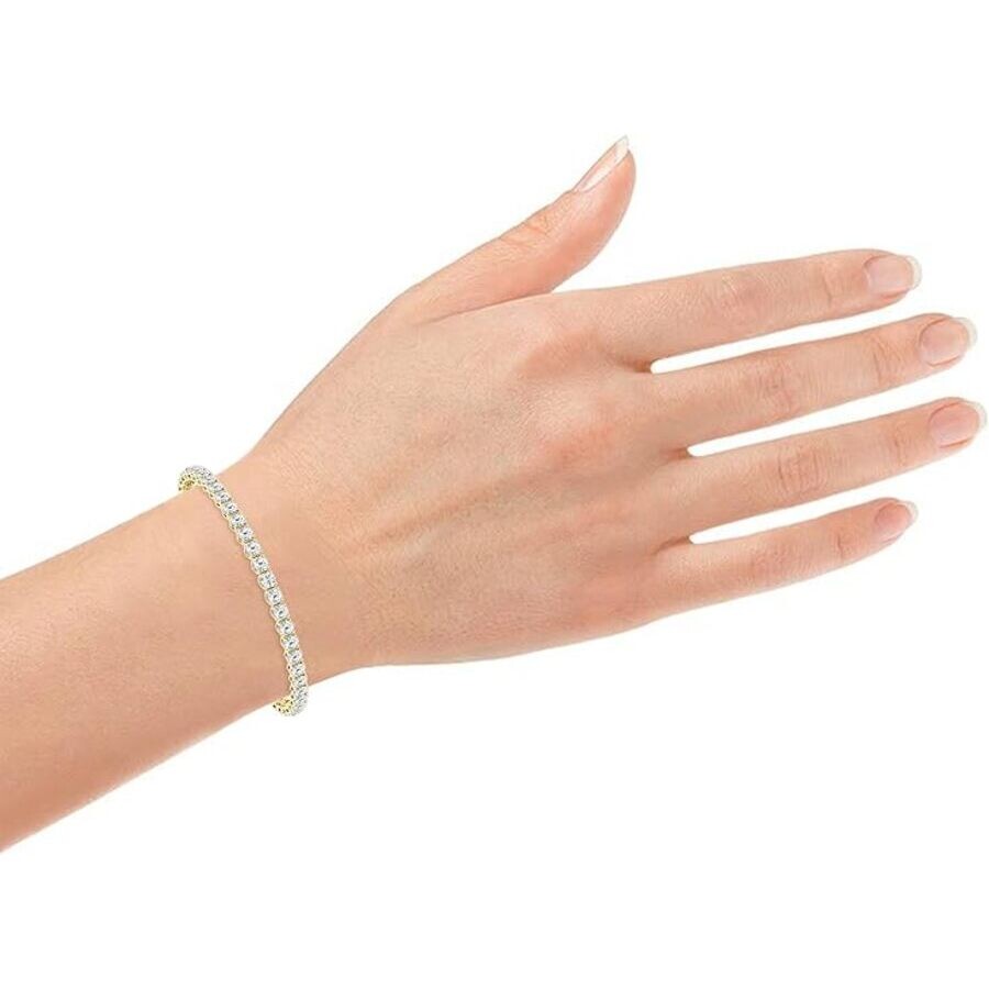 Brilliant Diamond 10 Carat Round Lab Grown Diamond Tennis Bracelet In 14k Yellow Gold In Gold