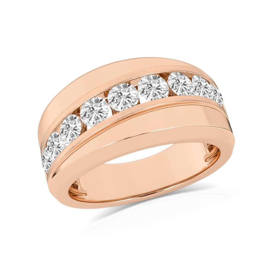 Brilliant Diamond 3.00 Carat 14k Rose Gold Ring For Men Round Lab Grown Diamond 9-stone Men's Wedd