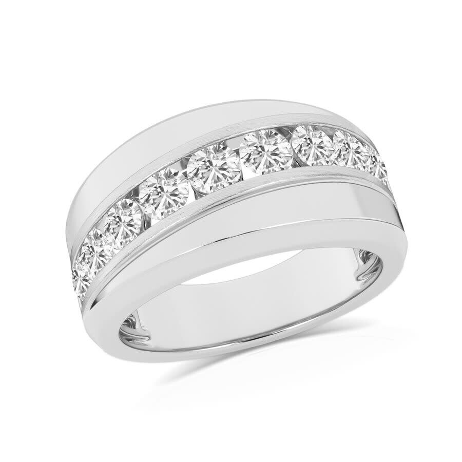 Brilliant Diamond 3.00 Carat 14k White Gold Ring For Men Round Lab Grown Diamond 9-stone Men's Wed