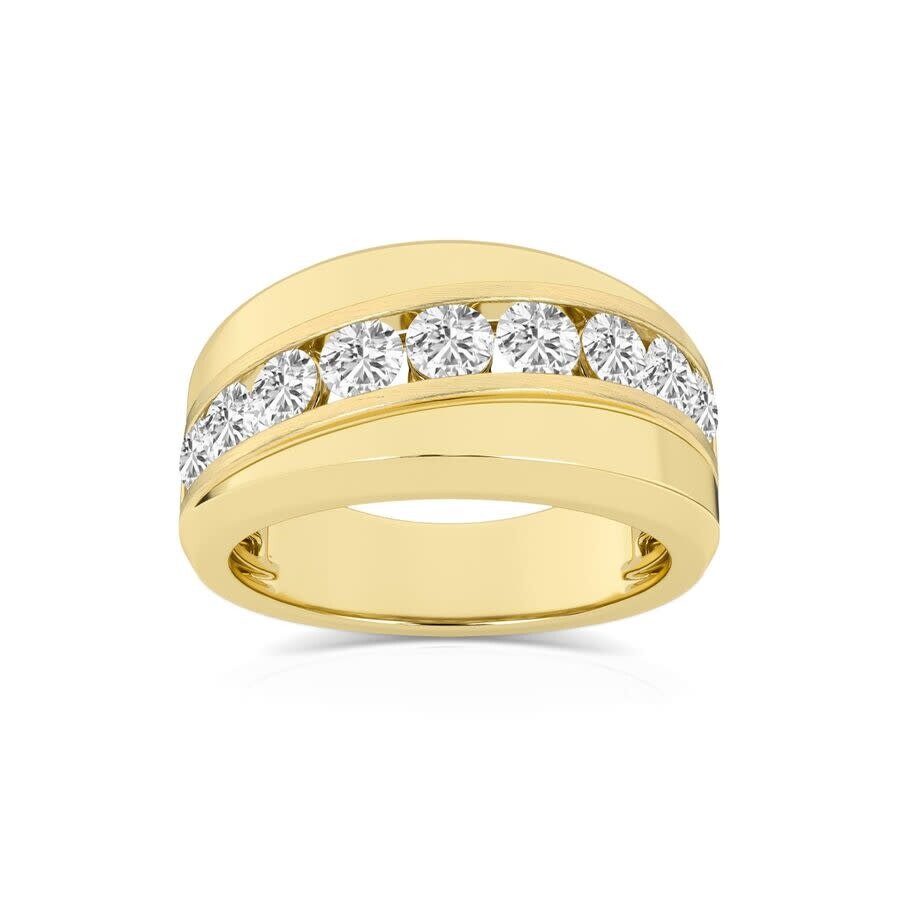 Brilliant Diamond 3.00 Carat 14k Yellow Gold Ring For Men Round Lab Grown Diamond 9-stone Men's We