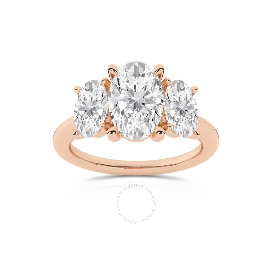 Brilliant Diamond 3.00 Carat Oval Cut Lab Grown Diamond  3 Stone Engagement Ring For Women 14k Rose