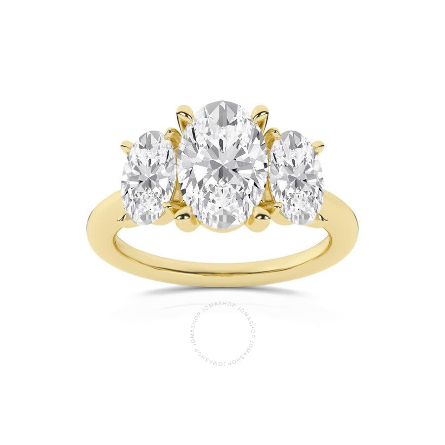 Brilliant Diamond 3.00 Carat Oval Cut Lab Grown Diamond  3 Stone Engagement Ring For Women 14k Yello
