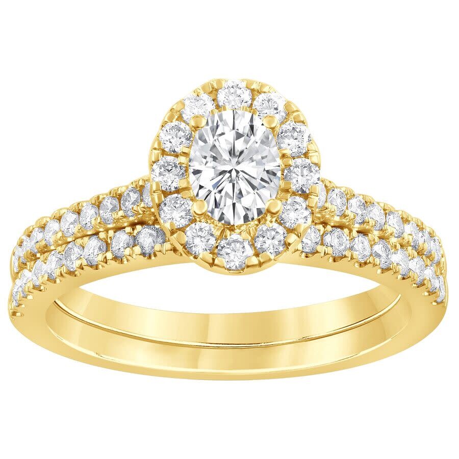 Brilliant Diamond 3.00 Carat Oval & Round Cut Lab Grown Diamond Halo Wedding Engagement Ring Set (f-