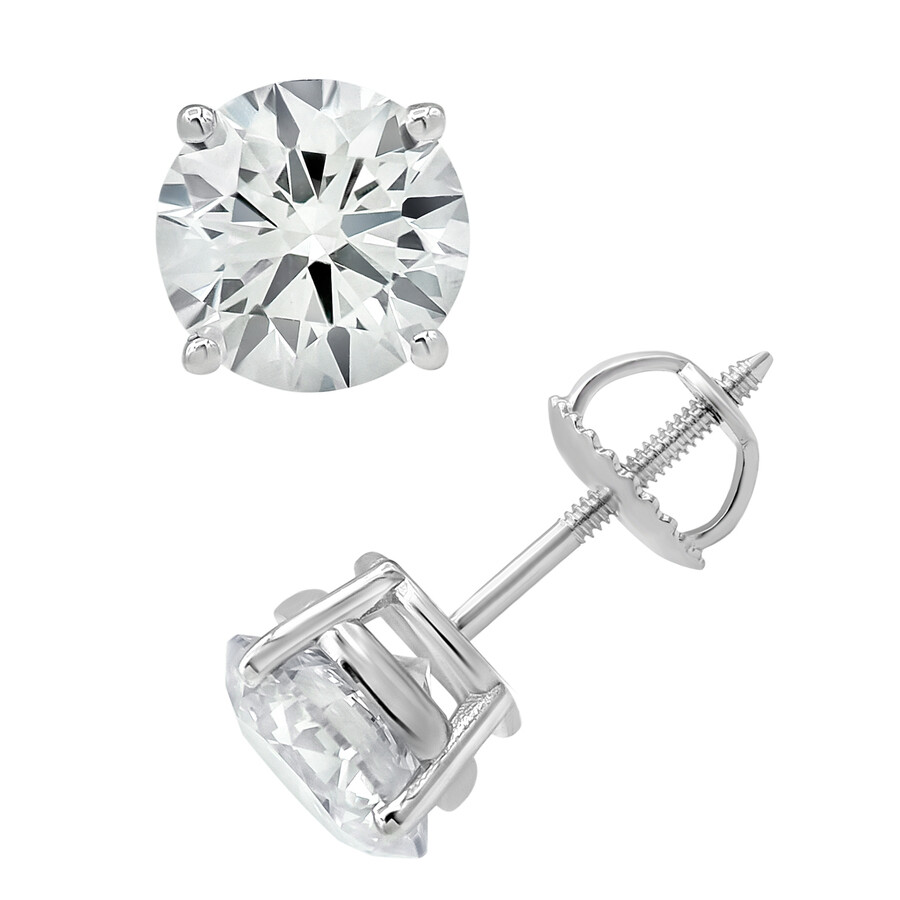 Brilliant Diamond 3.00 Carat Prong Set 14k White Gold Round-cut Lab Grown Diamond Stud Earring (j In White