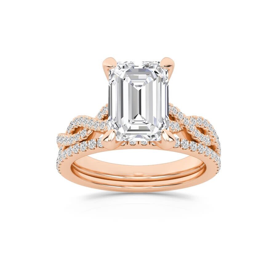 Brilliant Diamond 3.38 Carat Emerald Diamond Twist Bridal Set For Women | Lab Grown Diamond Engageme