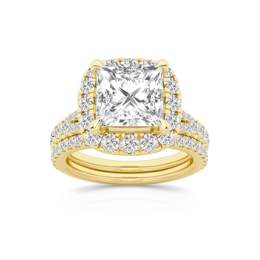 Brilliant Diamond 3.75 Carat Princess Diamond Halo Bridal Set For Women | Lab Grown Diamond Engageme