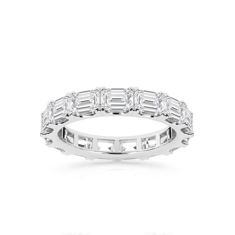 Brilliant Diamond 4 Carat East-west Emerald Cut Lab Grown Diamond Eternity Band For Women | 14k Whit