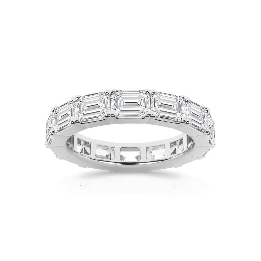 Brilliant Diamond 5 Carat East-west Emerald Cut Lab Grown Diamond Eternity Band For Women | 14k Whit