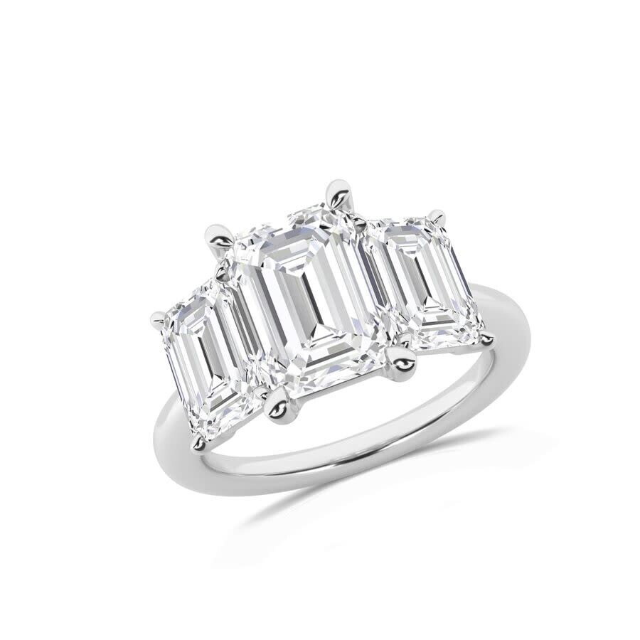 Brilliant Diamond 5.00 Carat Emerald Cut Lab Grown Diamond 3 Stone Engagement Ring For Women 14k Wh