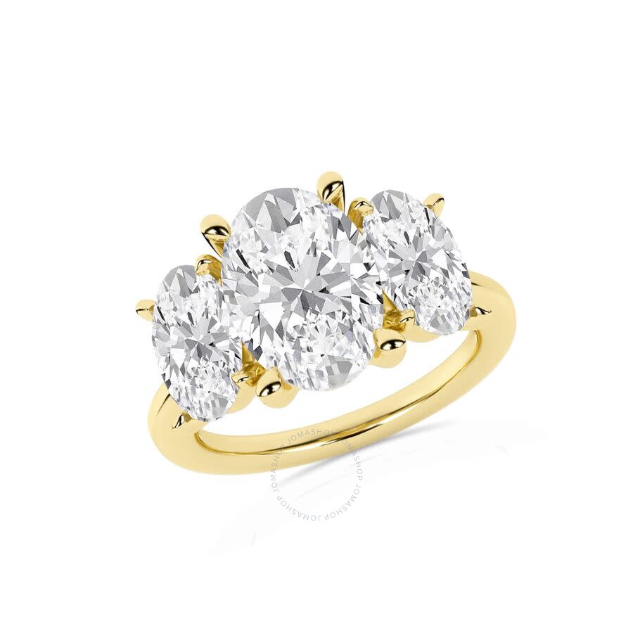 Brilliant Diamond 5.00 Carat Oval Cut Lab Grown Diamond  3 Stone Engagement Ring For Women 14k Yello