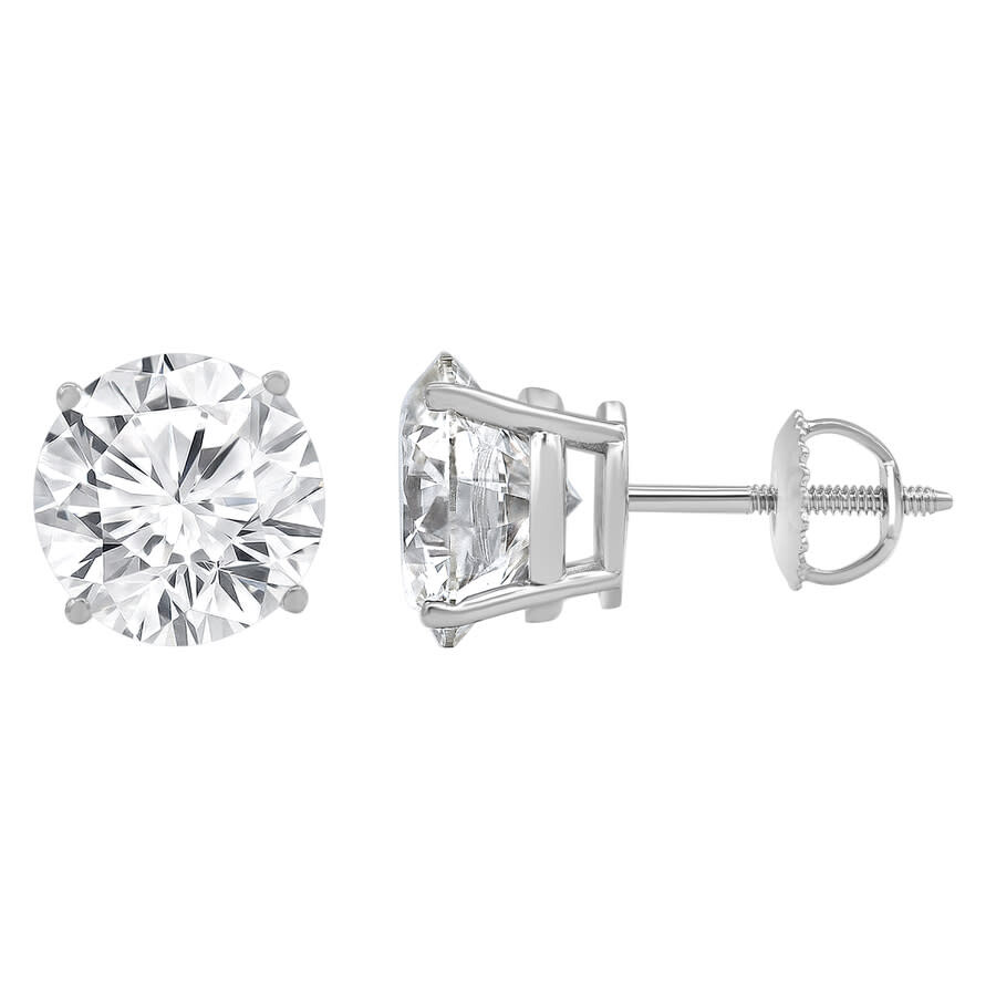 Brilliant Diamond 6.50 Carat Prong Set 14k White Gold Round-cut Lab Grown Diamond Stud Earring (j In White