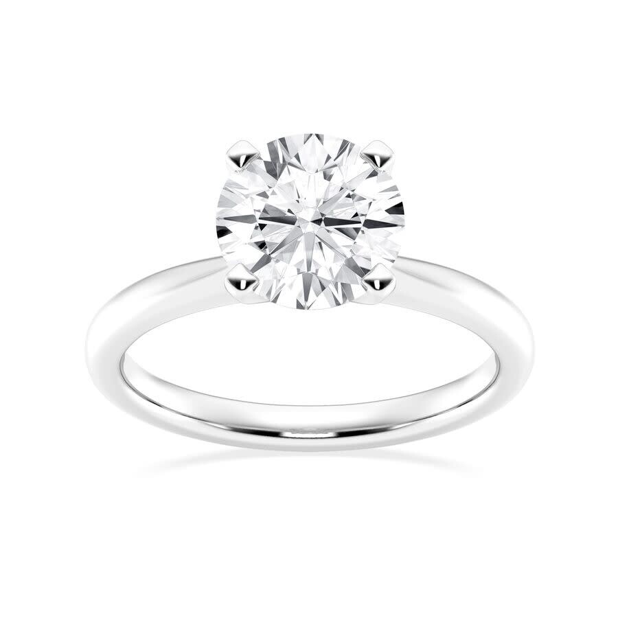 Brilliant Diamond Lab Grown 2 Carat Round Cut Prong Set Solitaire Diamond Engagement Ring For Women In Metallic