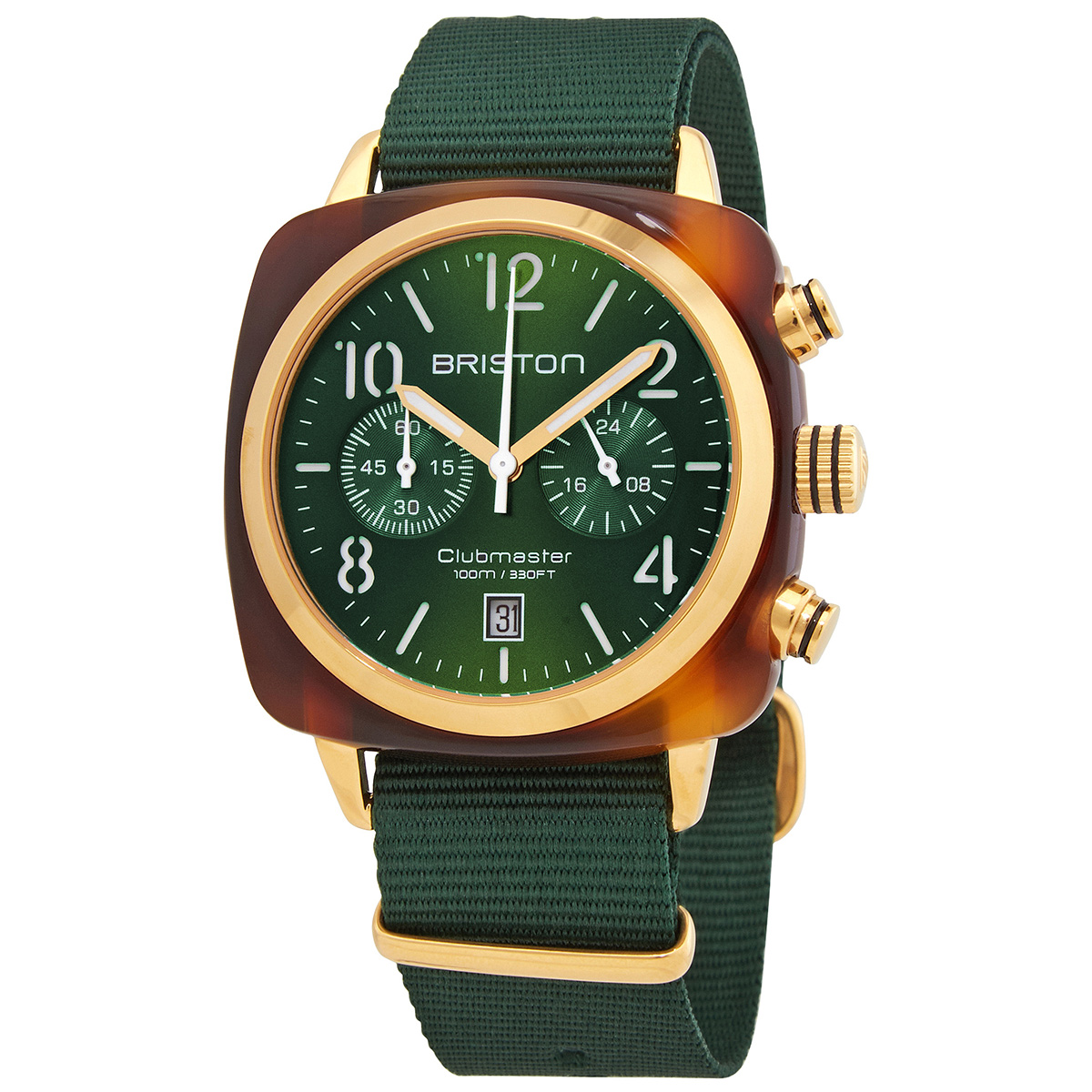 Briston Clubmaster Chronograph Quartz Green Dial Men's Watch 15140.PYA.T.10.NBG