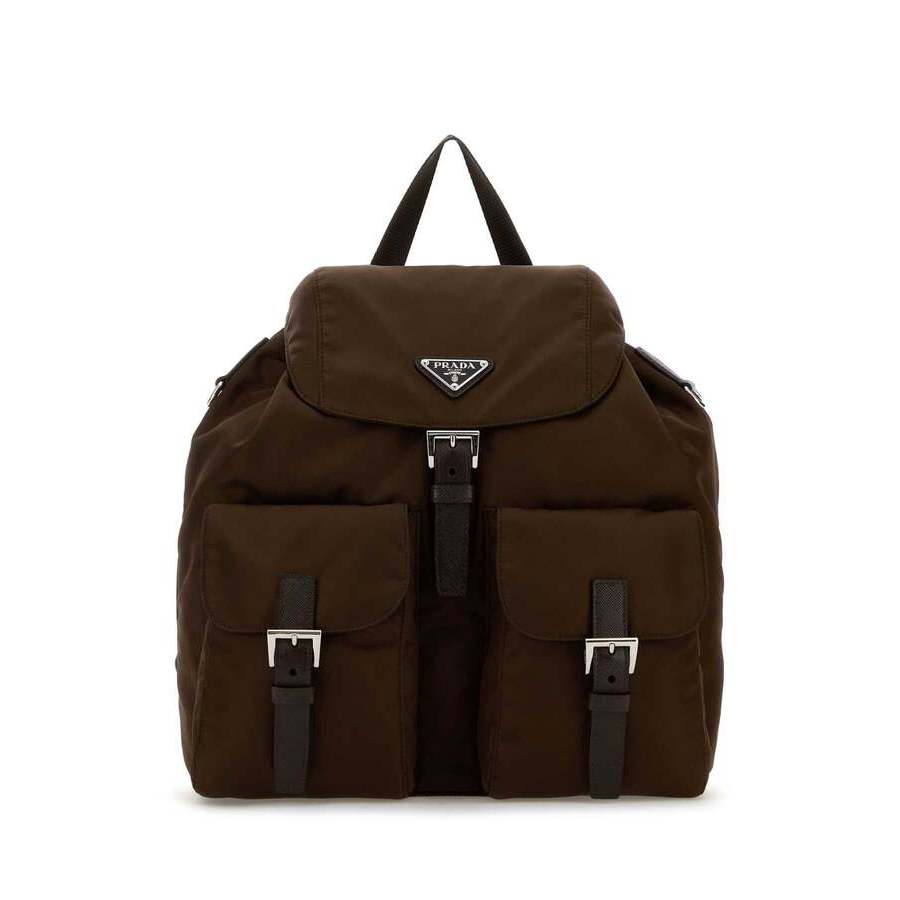 Prada Brown Canvas Backpack Bruciato Poliammide Riciclata-vitello Borse A Mano