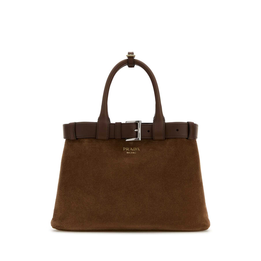 Prada Buckle Bag Medium Size Cacao Colour In Suede Women In Brown