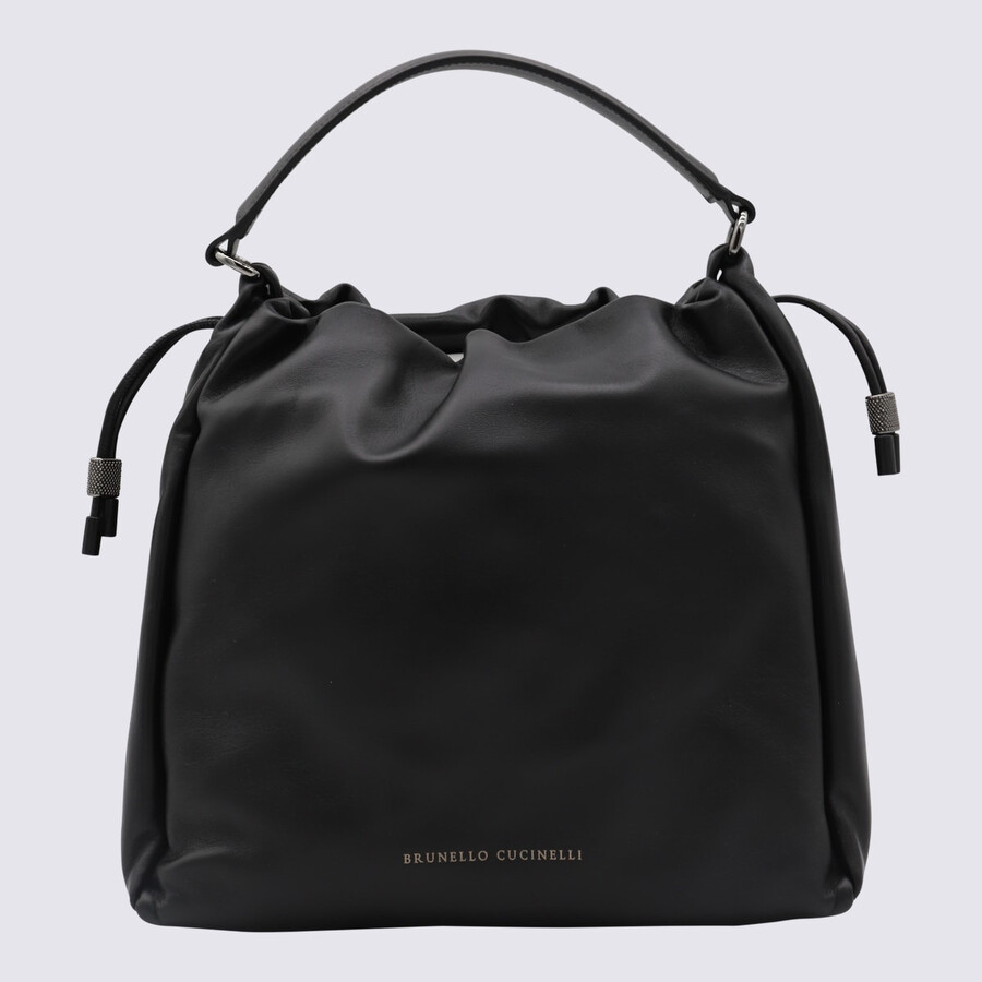 Brunello Cucinelli Bucket Mellow Leather Bucket Bag With Monili Detail In Black