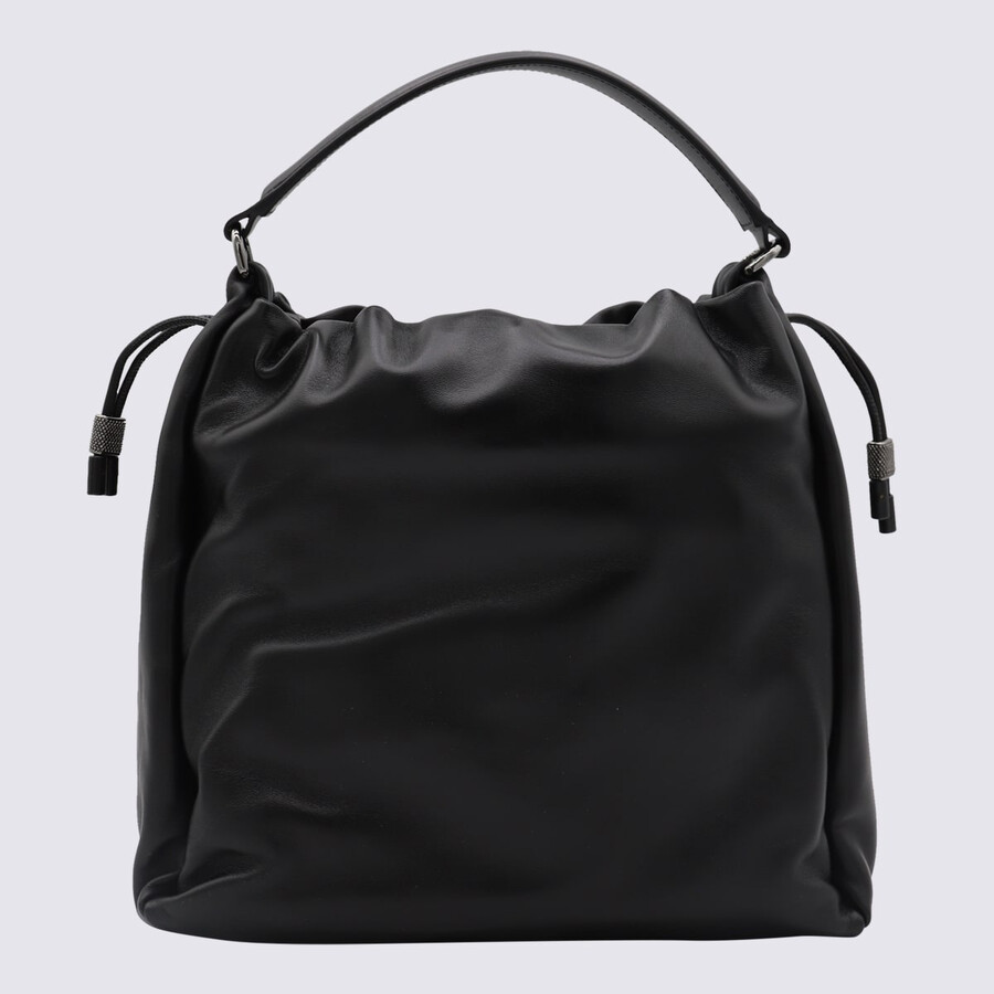 Brunello Cucinelli Bucket Mellow Leather Bucket Bag With Monili Detail In Black