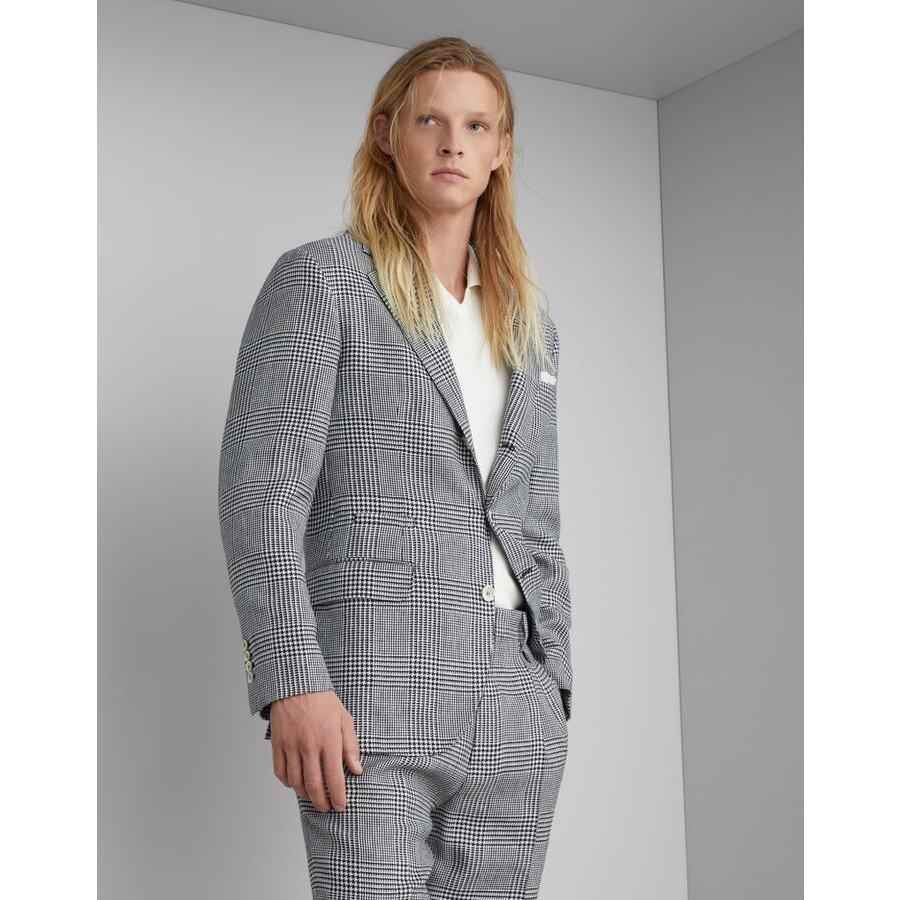 Brunello Cucinelli Black Wool Silk Checked Blazer In Gray