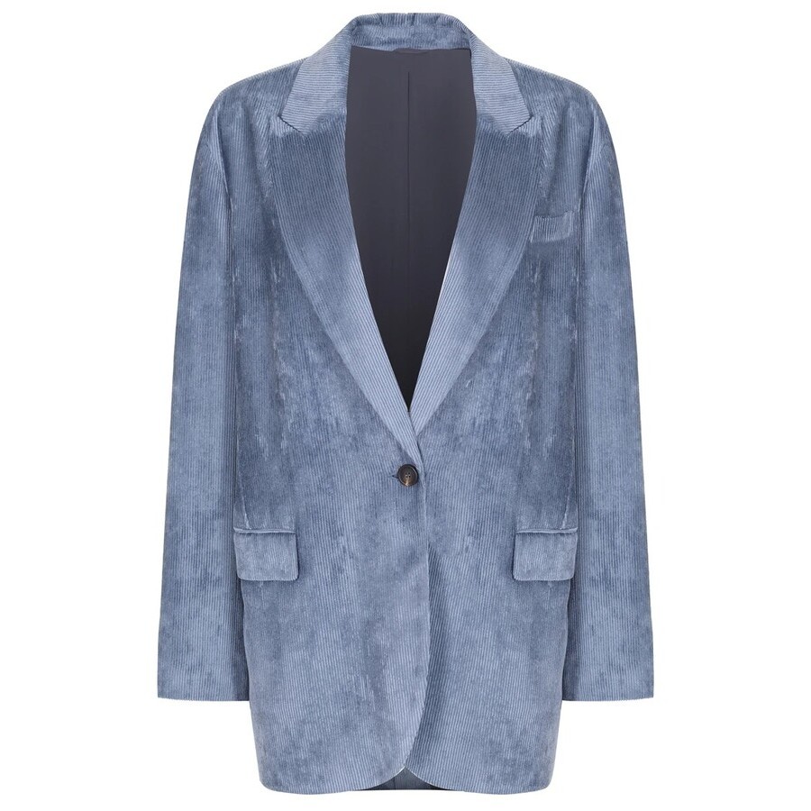 Brunello Cucinelli Blue Corduroy Single-button Blazer