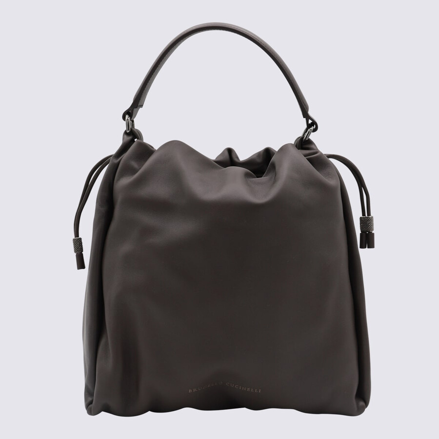 Brunello Cucinelli Dark Grey Leather Crossbody Bag In Brown