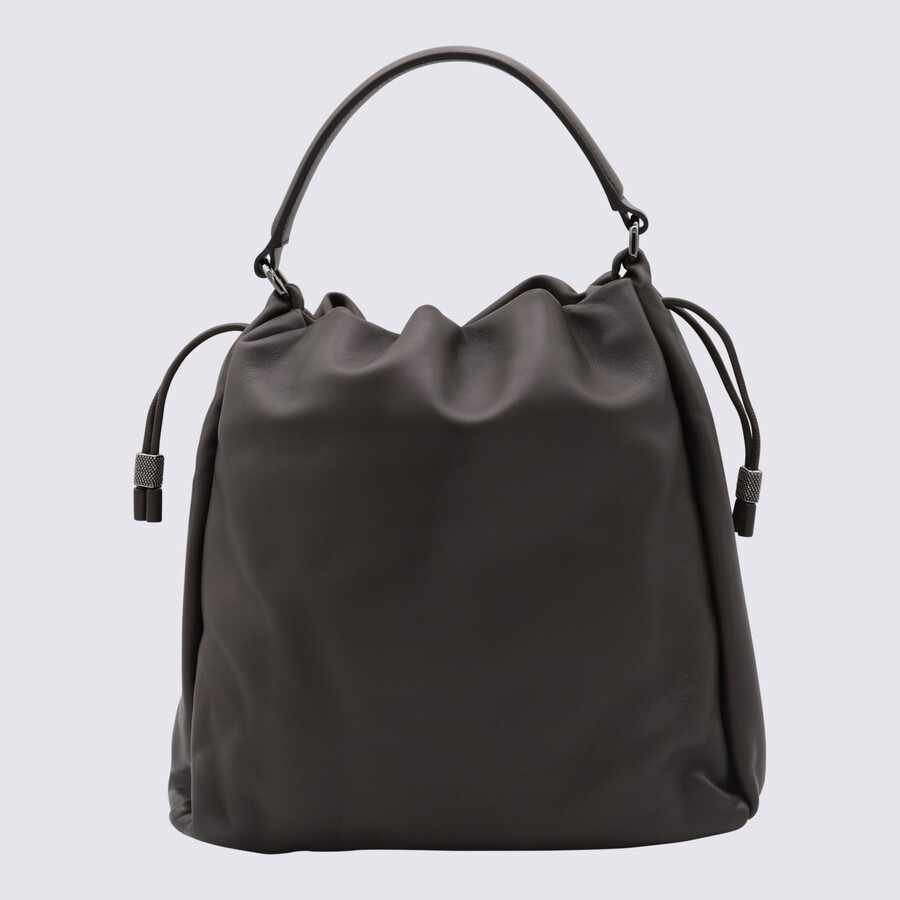 Brunello Cucinelli Dark Grey Leather Crossbody Bag In Brown