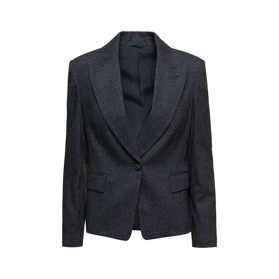 Brunello Cucinelli Dark Grey Tailored Blazer In Blue