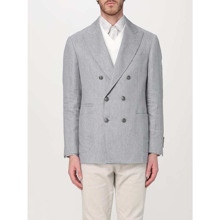 Brunello Cucinelli Grey Linen Double-Breasted Blazer, Brand Size
