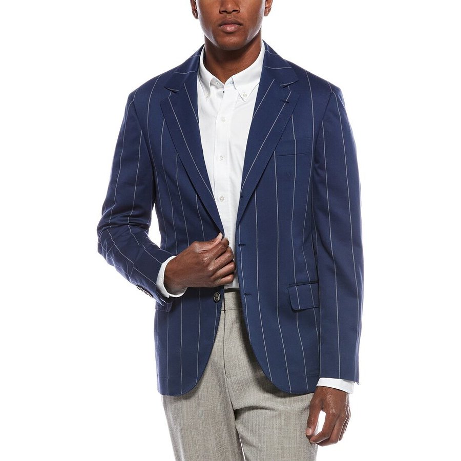 Brunello Cucinelli Indigo Pinstripe Tailored Blazer, Brand Size 50