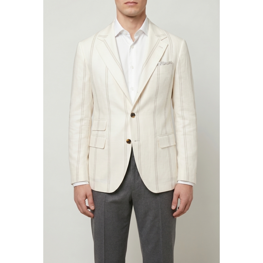 Brunello Cucinelli Ivory Linen Wool Tailored Blazer In Neutral